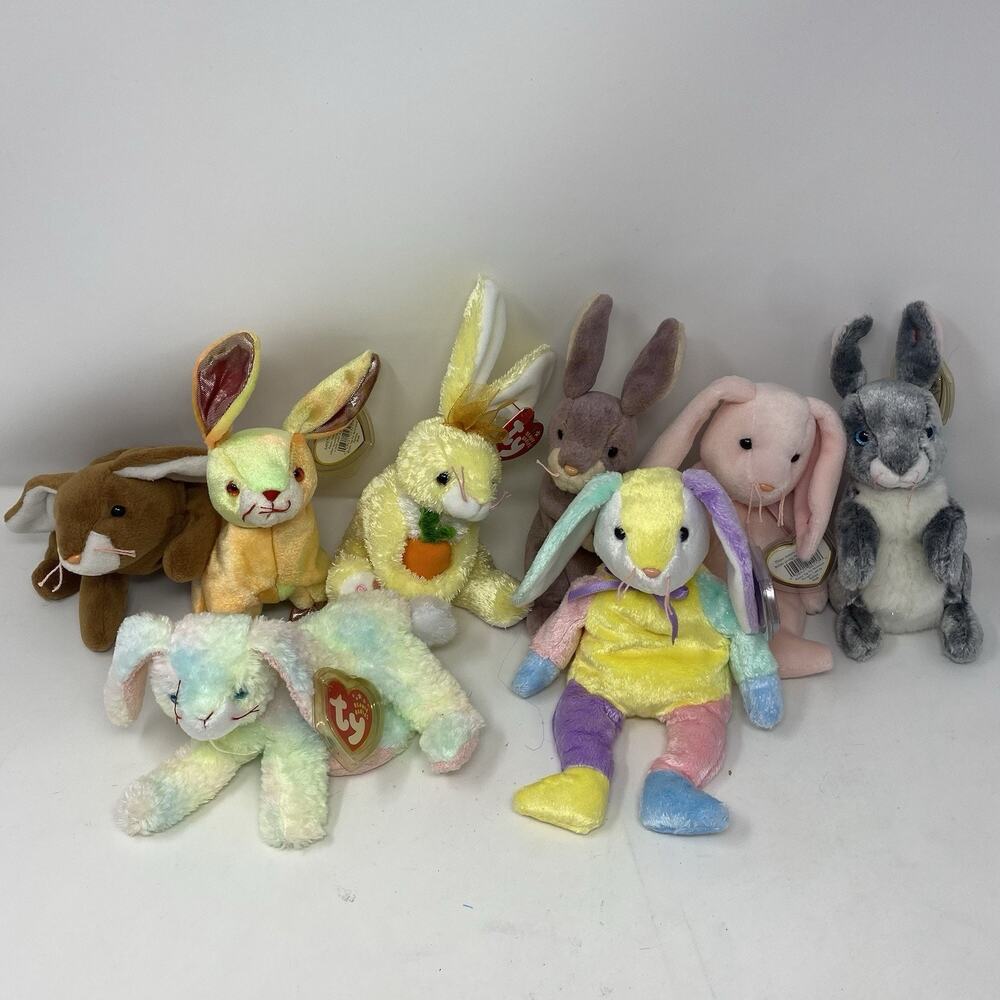 Lot Of 8 TY Beanie Baby Bunnies Rabbits Easter Spring